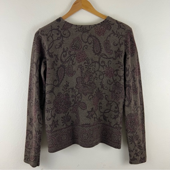 Lambswool Angora Hair Floral Paisley Natural Tones Button Down Cardigan Sweater - Picture 10 of 11